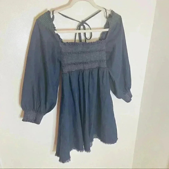 NEW Free People This Is Everything Mini Dress Bohemian Dark Denim Cottagecore - Picture 5 of 7
